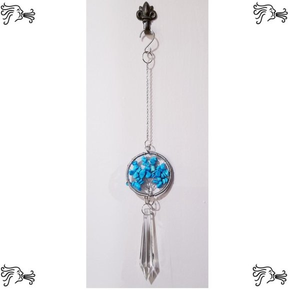 Blue Turquoise Natural Stone Sun Catcher Crystal Prisms Tree of Life Chakra - Picture 2 of 2